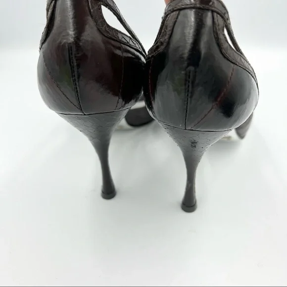Dolce & Gabbana Croc Embossed Brown Leather Heels With Dust Bag EU36.5/US6.5 - Picture 6 of 10